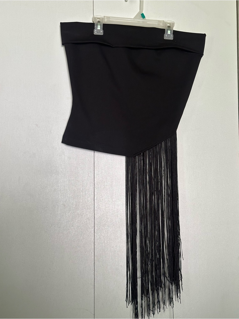 Fashion Nova Black Asymmetrical Fringe tube top